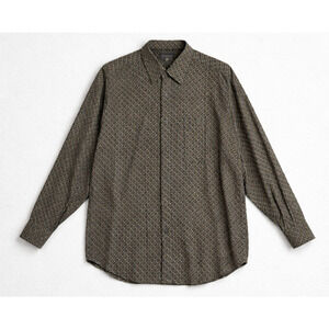 Marc Edwards Shirt Mens XL Black Geometric Print Rayon Long Sleeve Button Up